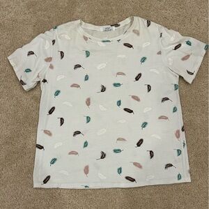 Feather Print Cotton Tee Short Sleeve